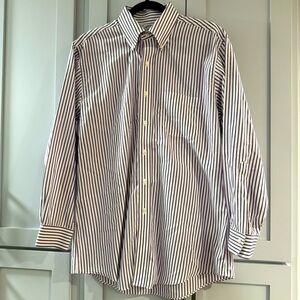 Brooks Brothers Classic Button Down Dress Shirt White w/ Purple Stripes sz 16-32